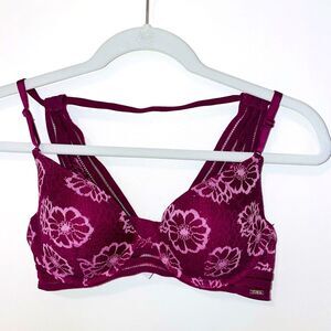 Pink VS ladies bra purple floral lined push up underwire sz 36B